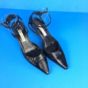 ANN MARINO Black Ankle Strap Pumps